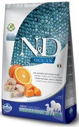 Farmina N&D Ocean Canine Adult Medium&Maxi Kabeljauw Pompoen&Sinaasappel 12kg
