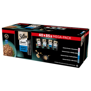 SHEBA Sauce Collection Fish Flavours Sachets 40x85 g + VERRASSING VOOR DE KAT