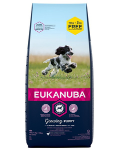 EUKANUBA Puppy&Junior Middelgroot Ras Kip 15kg +3kg GRATIS