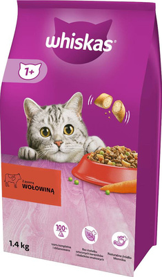 WHISKAS Adult 1.4 kg - droog compleetvoer voor volwassen katten, met heerlijk rundvlees