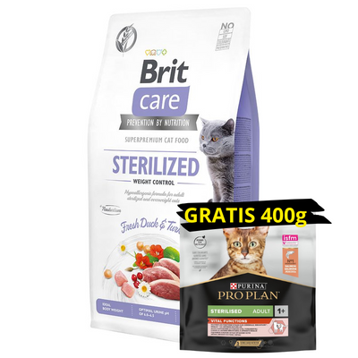 Brit Care Cat Graanvrije Gesteriliseerde Gewichtscontrole met Eend en Kalkoen 7kg + GRATIS een verrassing voor je kat!