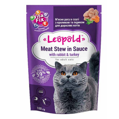 Leopold Stoofpotje in saus met konijn en kalkoen voor katten 100g 