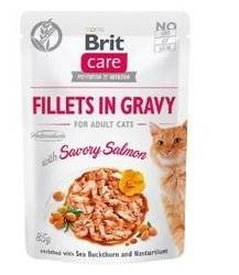 Brit Care Kattenbrokjes Filets In Jus Met Hartige Zalm Verrijkt Met Duindoorn En Oost-Igentroost 85g