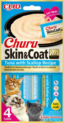 INABA Churu Skin &amp; Coat voor katten tonijn- en sint-jakobsschelpsmaak 4x14g