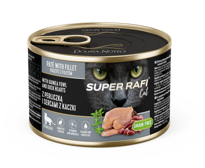 DOLINA NOTECI Super Rafi Cat P&F met parelhoen en eendenhartjes voor gesteriliseerde katten 6x185 g