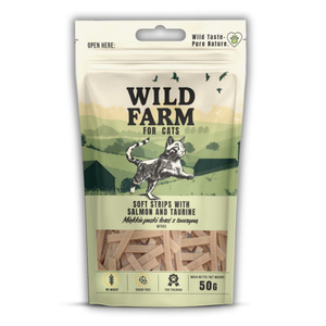 WILD FARM zachte reepjes zalm met taurine 50g kattensnoepje