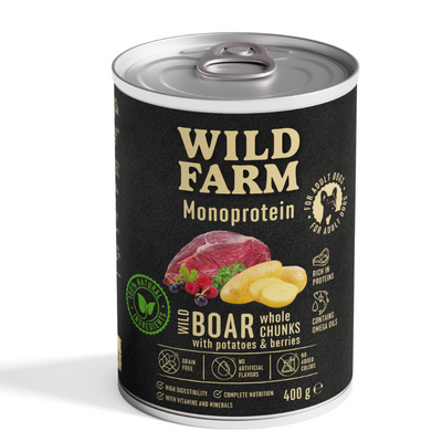 Wild Farm Monoprotein Wild Zwijn 6x400g hypoallergeen hondenvoer