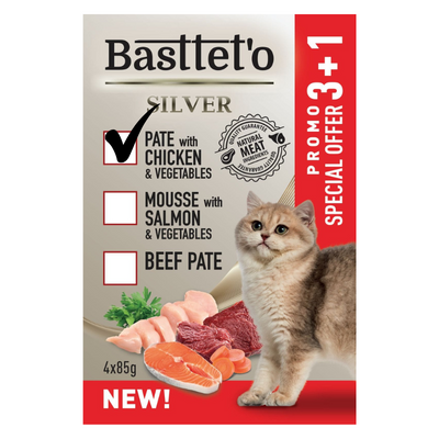Basttet'o Silver Pate met kip en groenten voor katten 4x85g (zakje)( 3+1 GRATIS)