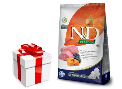 Farmina N&D Pumpkin Grain Free Canine Puppy Medium&Maxi Lamb&Blueberry 12kg + GRATIS een verrassing voor je hond!