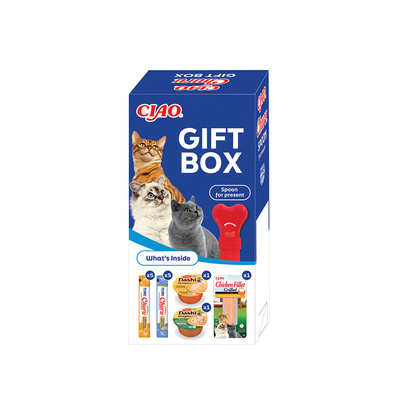 INABA Cat Ciao Giftbox - Kerstcadeau voor je kat 13 snacks + lepel