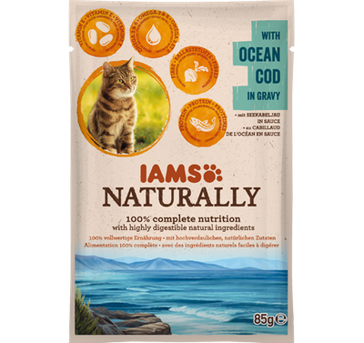 IAMS - Natuurlijk met oceaan kabeljauw in saus 85g