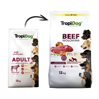 Tropidog Premium Adult Medium & Large Breed Beef & Rice 12kg 