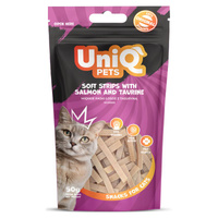 UNIQ PETS kattensnoepjes - zachte reepjes zalm met tasurine 50g 