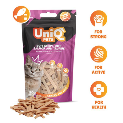 UNIQ PETS kattensnoepjes - zachte reepjes zalm met tasurine 50g 