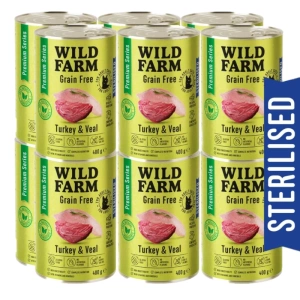 WILD FARM Premium Grain Free Turkey and Veal 12x400g - graanvrije voeding voor gesteriliseerde katten