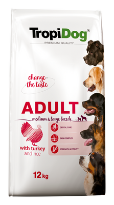 Tropidog Premium Adult Medium & Large Breed Kalkoen met Rijst 12kg 