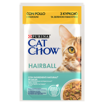 Purina Cat Chow Hairbal Kip en Groene Bonen in Saus 85g
