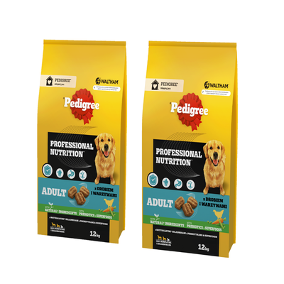 PEDIGREE® Adult Professional Nutrition 12kg met gevogelte en groenten - droog compleetvoer voor volwasse + GRATIS een verrassing voor je hond!n honden van grote en middelgrote rassen 