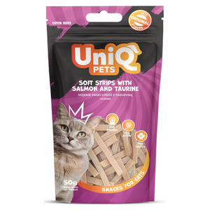 UNIQ PETS kattensnoepjes - zachte reepjes zalm met tasurine 50g