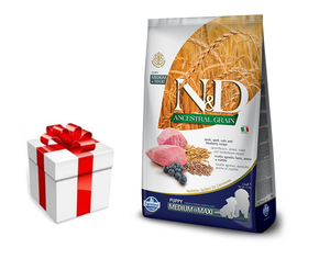 Farmina N&D Ancestral Grain Canine Puppy Medium&Maxi Lamb&Blueberry 12kg + GRATIS een verrassing voor je hond!