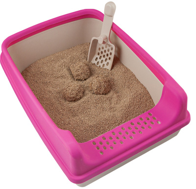 Roze kattenbak met spatel 20cm x 35xm x 50cm