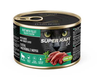 DOLINA NOTECI Super Rafi Cat P&F met gans en kalkoenlever voor gesteriliseerde katten 185 g