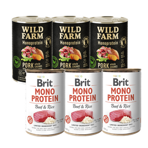Brit Mono Protein Beef &amp; Brown Rice 3x400g + WILD FARM Monoprotein Pork 3x400g
