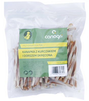 CAN AGRI - Hondensnack, sandwich van kip en kabeljauw, gedraaid, 500 g