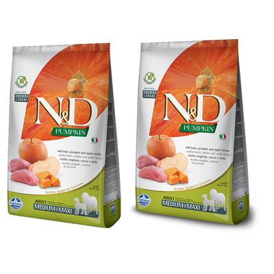 Farmina N&D Pompoen Graanvrij Canine Adult Medium&Maxi Beren&Appel 2x12kg 