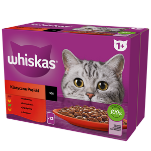 WHISKAS Adult sachets 12 x 85 g Classic Meals - natvoer voor volwassen katten, in saus (vleeswaren met: rund, kip, lam, gevogelte)