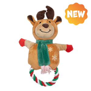 UNIQ PETS PLUCHESPEELGOED VOOR HONDEN SQUEAKIES bijtspeeltje in de vorm van een rendierring met pieper 25x35cm