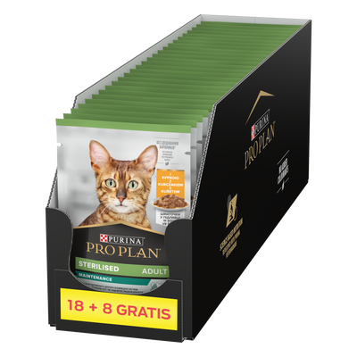 Purina Pro Plan Gesteriliseerd met kip voor katten 26x85g (18+8 GRATIS)