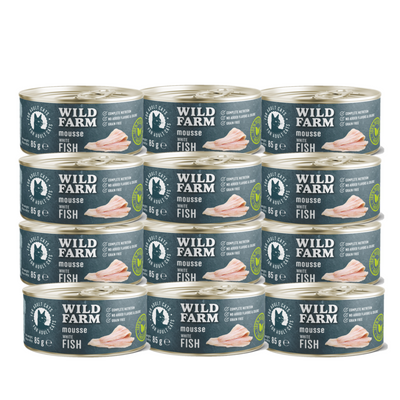 WILD FARM Mousse Witvis 12x80g - graanvrije mousse voor katten