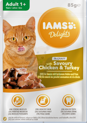 IAMS-Naturally voeding voor volwassen katten, met aromatische kip en kalkoen in saus 85g