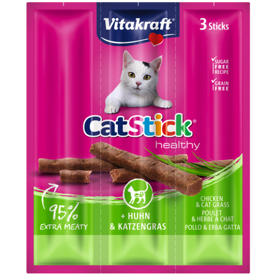 Vitakraft Cat Stick Mini Kabanosy met Kip en Gras 3x18g