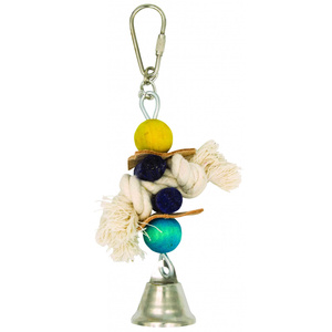 Panama Pet hangspeeltje van hout, leer en touw, met bel 17 cm