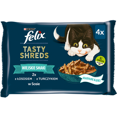Felix Tasty Shreds Zalm & Tonijn Kattenvoer in Saus 4x80g