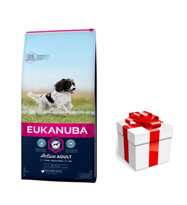 Eukanuba Active Adult Medium Breed Chicken 15kg + GRATIS een verrassing voor je hond!