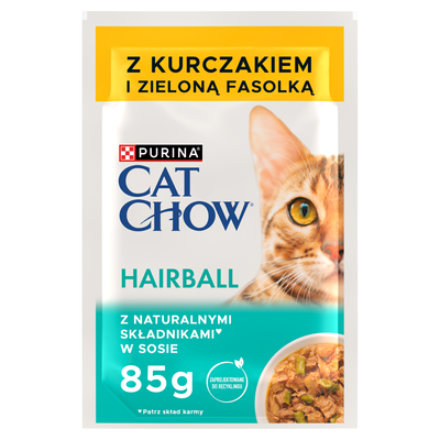CAT CHOW Haarbal Kattenvoer met Kip en Groene Bonen in Saus 85g - 20 SIZEN + 6 GRATIS !!! + Groominghandschoen - Cat Chow GRATIS