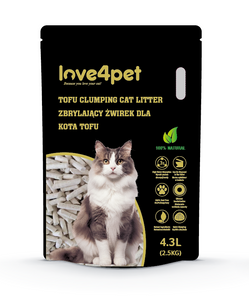 Kattenzand Love4pet klonterende kattenbakvulling tofu 2.5kg 4.3L