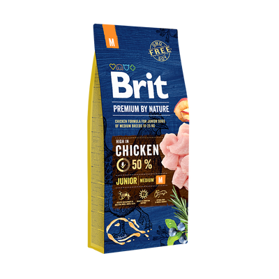 Brit Premium By Nature Junior M met Kip 15kg + GRATIS een verrassing voor je hond!