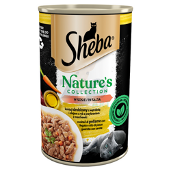 SHEBA blikje 400 g Nature's Collection - volledig natvoer voor volwassen katten, gevogeltecocktail met lever en visolie met wortelgarnituur, in saus