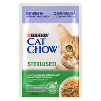 CAT CHOW Gesteriliseerd kattenvoer met lam en sperziebonen in saus 85g - 20 SASKETS + 6 GRATIS !!! + Groominghandschoen - Cat Chow GRATIS 