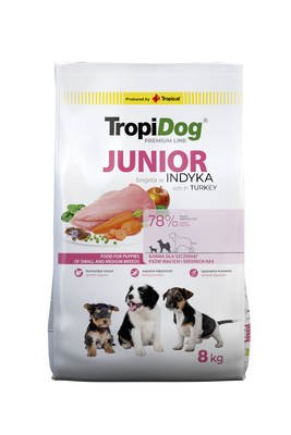 Tropidog Premium Junior Small And Medium Breeds Zalm Met Rijst 8kg 