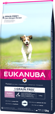 Eukanuba Puppy&Junior Small/Medium Grain Free Salmon 12kg + GRATIS een verrassing voor je hond!