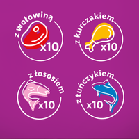 WHISKAS Adult Zakjes 40 x 85 g Gemengde smaken - natvoer voor volwassen katten in gelei (vleeswaren met: rund, kip, zalm, tonijn)