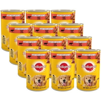 Pedigree Natvoer voor Volwassen Honden met Rundvlees Jell-O 12x1200g