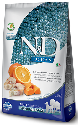 Farmina N&D Ocean Canine Adult Medium&Maxi Kabeljauw Pompoen&Sinaasappel 2x12kg
