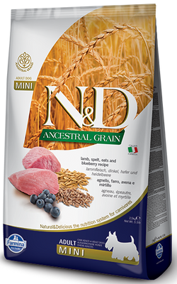 Farmina N&D Ancestral Grain Canine Adult Mini Lamb & Blueberry 7kg + GRATIS een verrassing voor je hond!