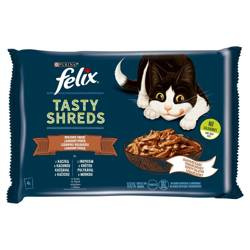Felix Tasty Shreds Nat Kattenvoer met Eend en Kalkoen in Saus 4x80g
